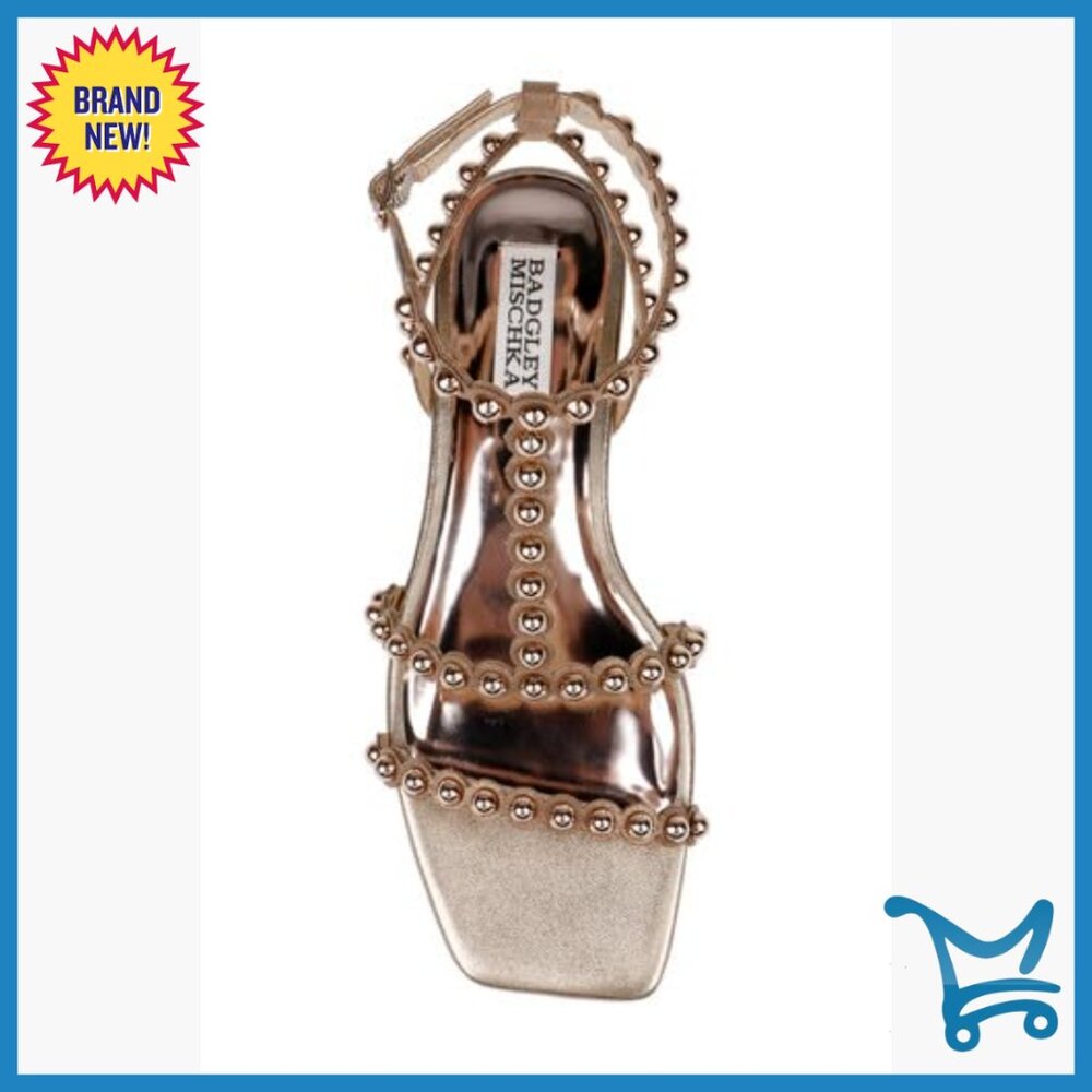 Leather Flat Sandals with Pearl Embellishment, Ankle Strap, Cushioned - Picture 6 of 7